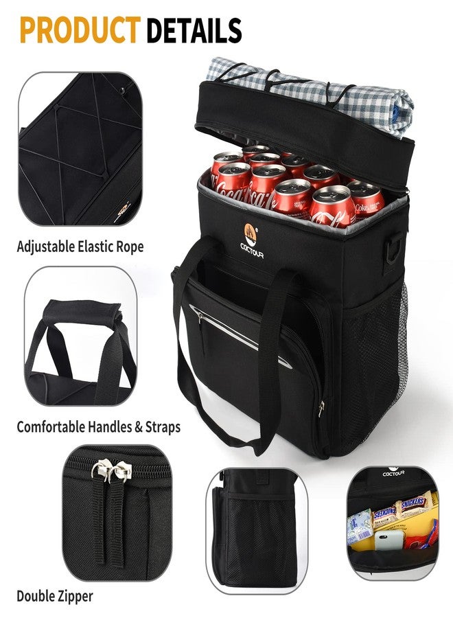 CaCTOUR Extra Large Insulated Lunch Bag, 24L/35 Can with Adjustable Shoulder Straps,Collapsible Lunch Box for Men,Leakproof Portable Soft Soft Lunch Box for Work,Picnic (Black) - Image 2